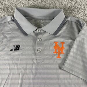 New Balance New York Mets Mens Large Grey Striped Performance Polo Shirt MLB NWT